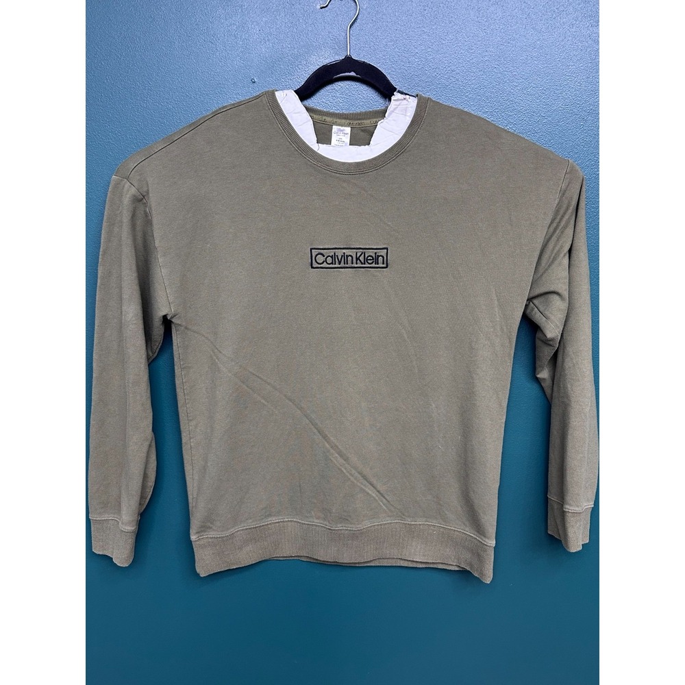 Calvin Klein Olive Green Long Sleeve Embroidered Sweatshirt Size Large